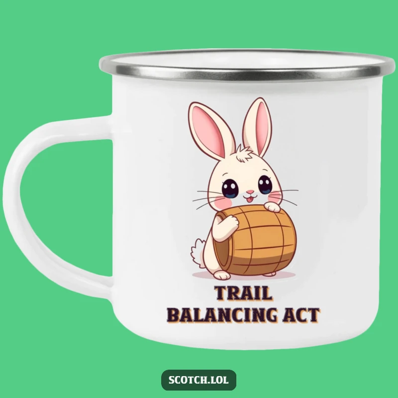 Funny Rabbit Barrel Camping Mug: Adventure Balance, Perfect Outdoor Gift