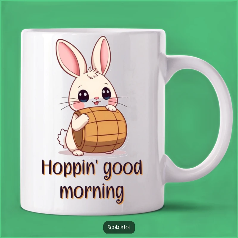 Funny Rabbit Barrel Mug: Wide-Eyed Balance Act, Perfect Whimsical Gift
