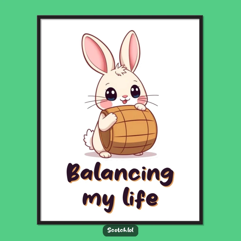 Funny Rabbit Barrel Digital Art: Printable Whimsy, Instant Decor Gift