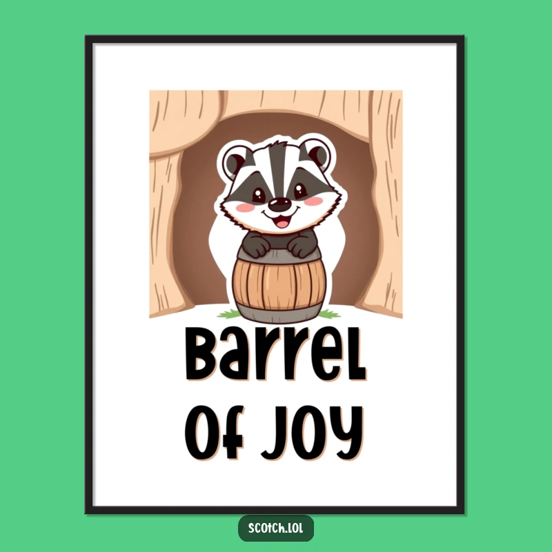 Funny Badger Barrel Digital Art: Cheerful Grin Printable, Instant Joyful Decor Gift