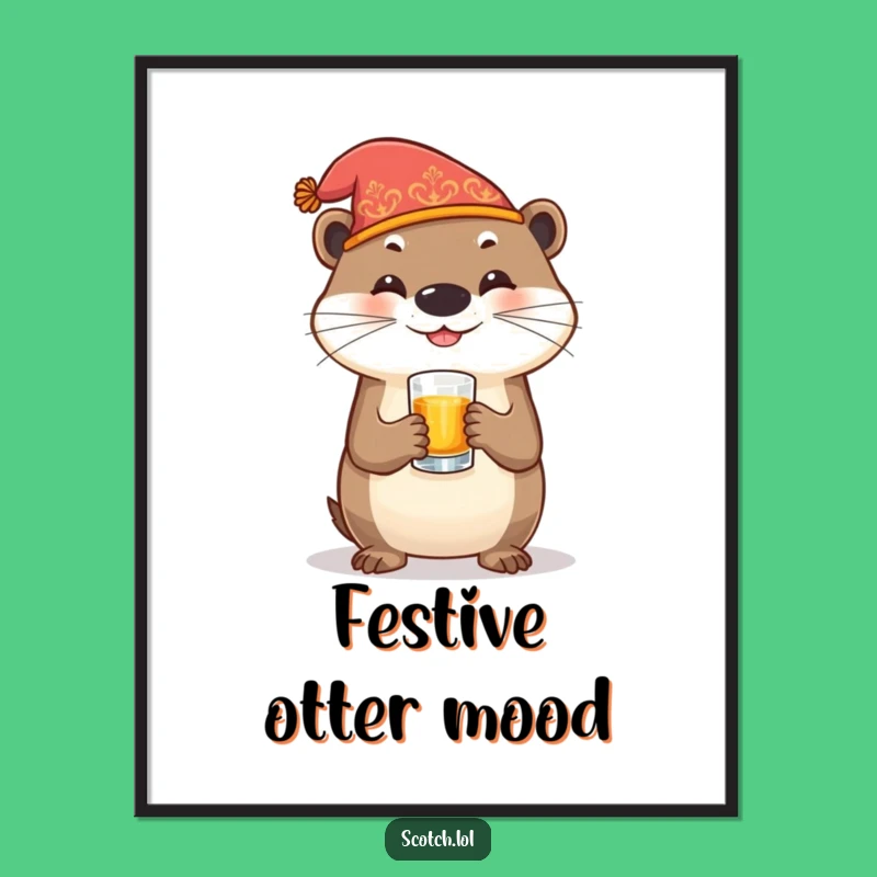 Funny Otter Whiskey Digital Art: Instant Festive Vibes, Perfect Humorous Gift!