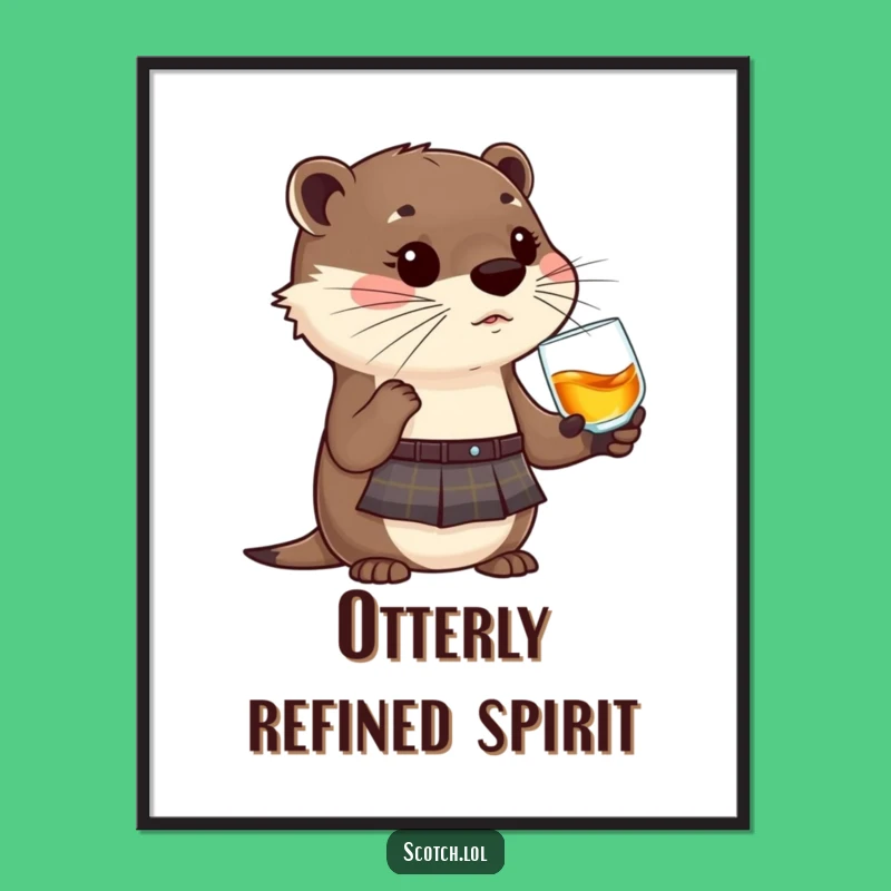 Funny Otter Kilt Whisky Digital Art - Printable Highland Animal Art