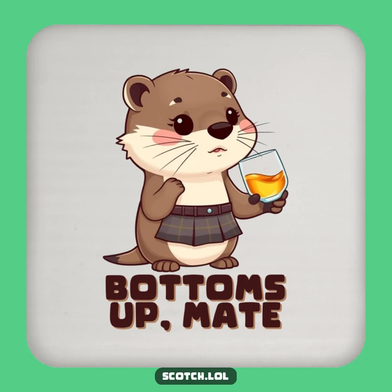 Funny Otter Kilt Whisky Coaster - Cute Highland Drink Protector