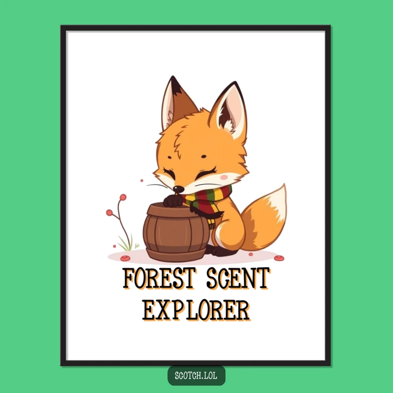 Funny Fox Cub Scarf Poster - Woodland Art Humor Gift