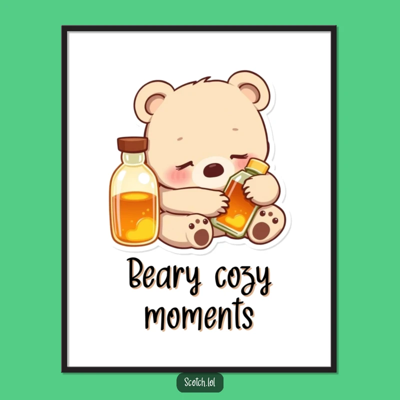 Funny Bear Cub Cozy Poster: Adorable Art, Ideal Humorous Gift!