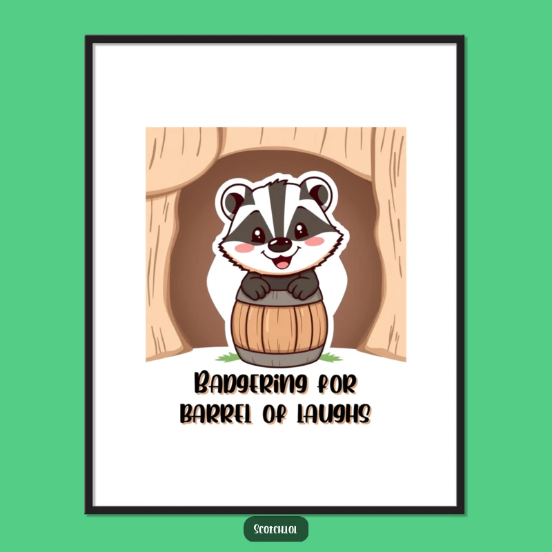 Free Printable Wall Art: Funny Badger Barrel Grin for Your Quirky Downloadable Decor
