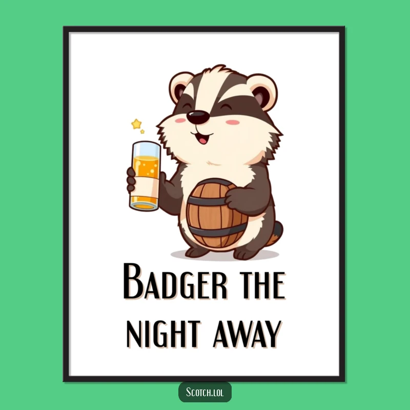 Free Printable Badger Whisky Barrel Art: Funny Cheers Downloadable Decor Gift