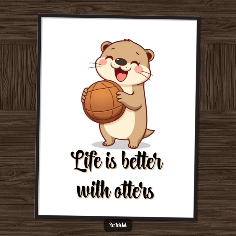 Funny Free Printable Wall Art: A cheerful otter holding a tiny barrel, a humorous and whimsical downloadable piece for any wall.