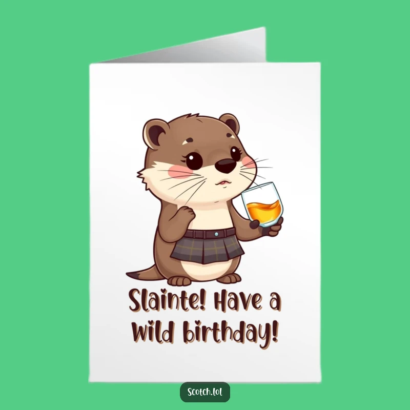 Free Printable Otter Kilt Birthday Card: Funny Whisky Sip Downloadable Gift
