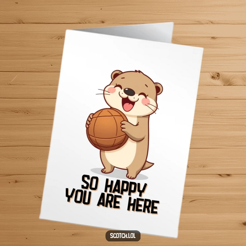Funny Free Printable Thank You Card: A happy otter holding a small barrel, a charming and humorous downloadable thank you.