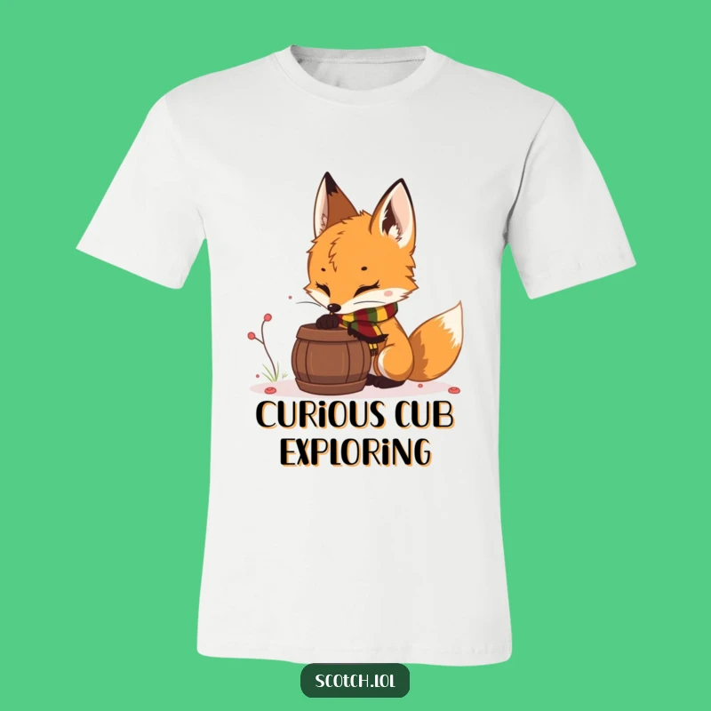 Funny Fox Cub Scarf T-Shirt - Woodland Curiosity Humor Tee